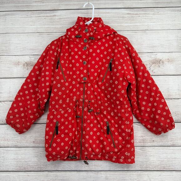 Obermeyer Snow Flake Print Ski Snowboard Jacket Juniors 12 Red White Youth - Picture 1 of 15